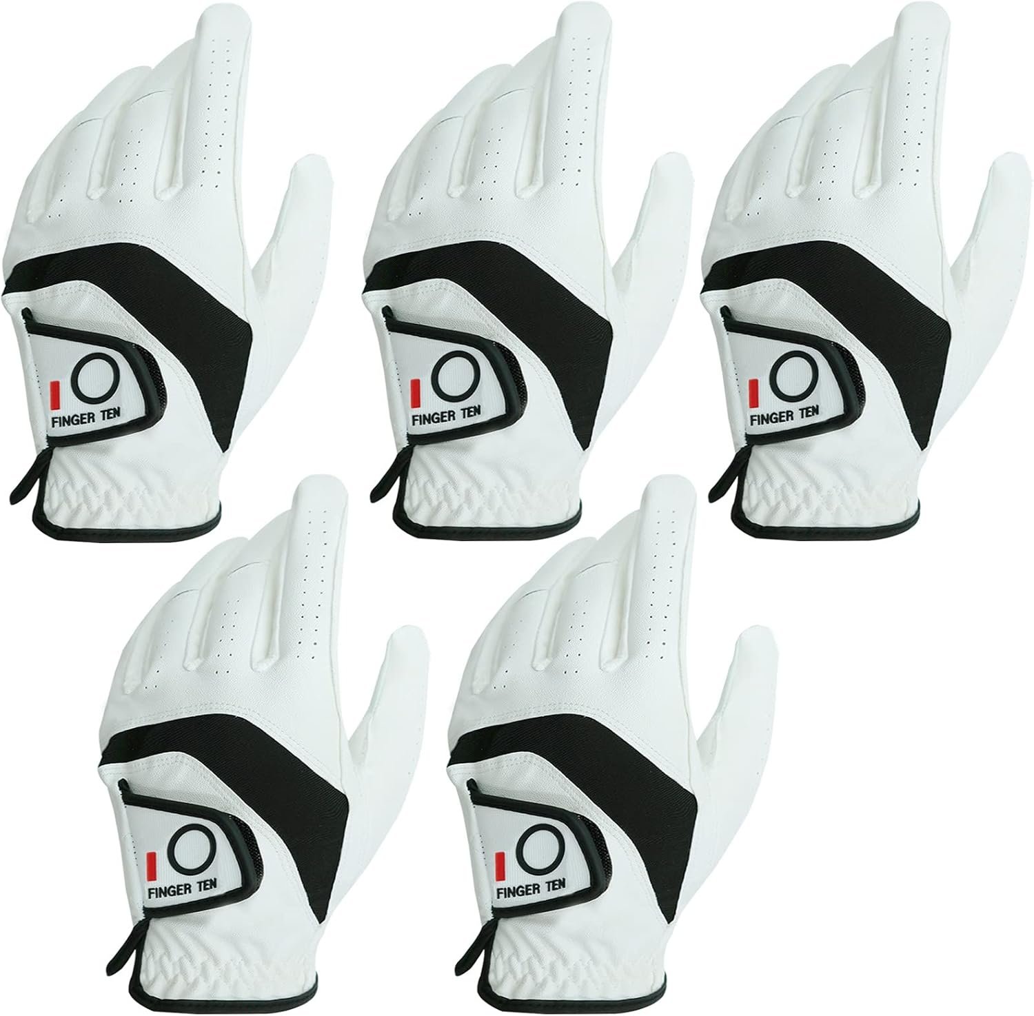 FINGER TEN Golf Gloves Men Value 5 Pack for Left Right Hand, Comfortable Soft & All Weather Grip Mens Golf Glove, Sizes S M ML L XL XXL 3XL