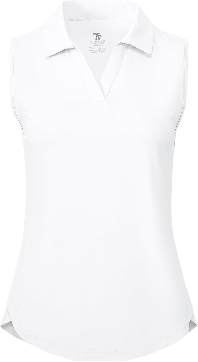 BGOWATU Women’s Sleeveless Golf Polo Shirts Collared V Neck Tennis Tank Tops UPF 50+ Quick Dry Lightweight