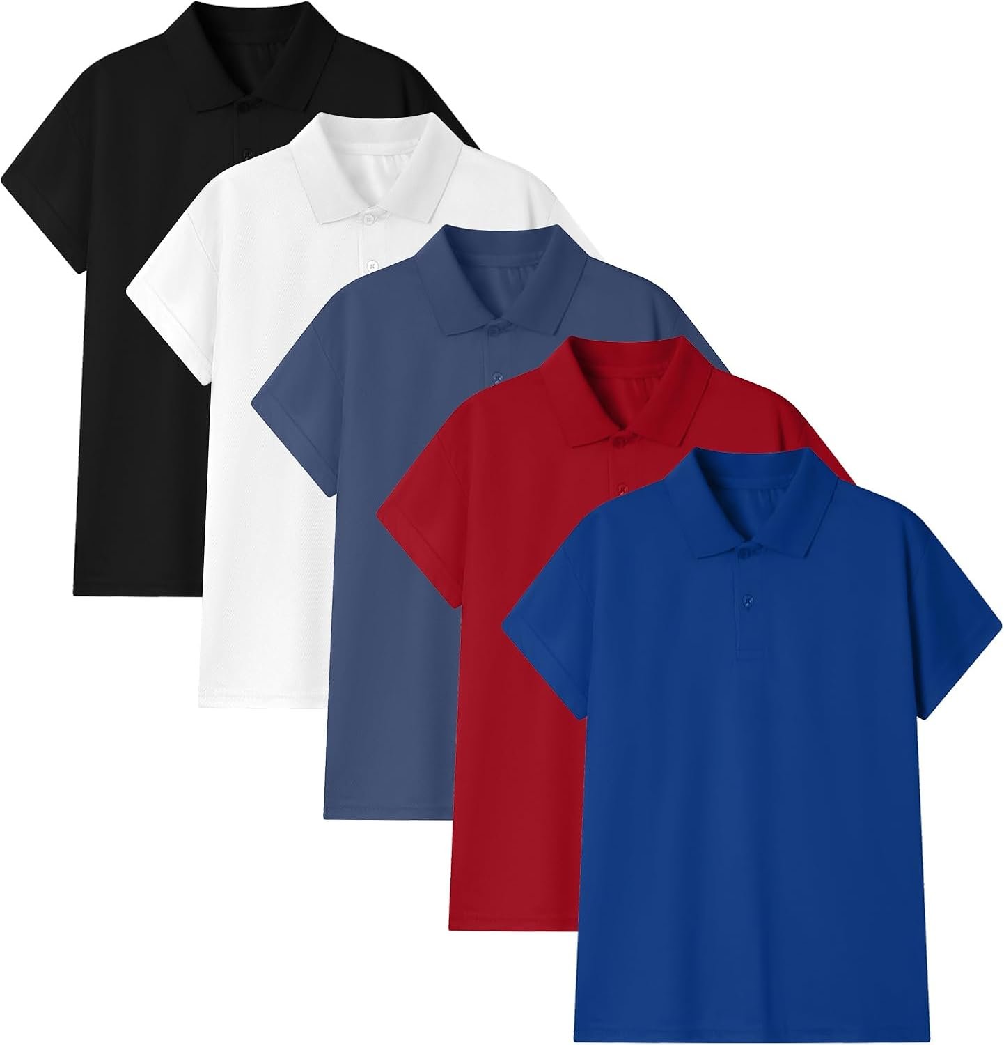 5 Pack Boys Polo Shirt Mesh Athletic Quick Dry Short Sleeve Golf Shirts School Uniform Kids Performance Active Tops