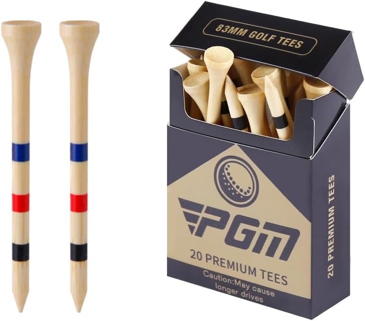 PGM 3.25 Inch Bamboo Golf Tees 20 Pack Durable Golf Tees for Drivers and Fairway Woods, Low Friction for Straighter Longer Drives
