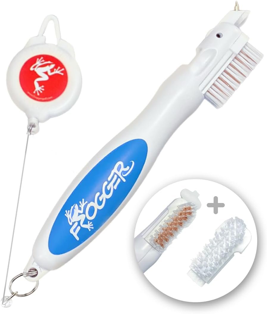 Frogger BrushPro Golf Club Cleaner with Ergonomic Grip and 2.5 ft. Retractable Cord – Sturdy Golf Club Brush and Groove Cleaner for Golfers