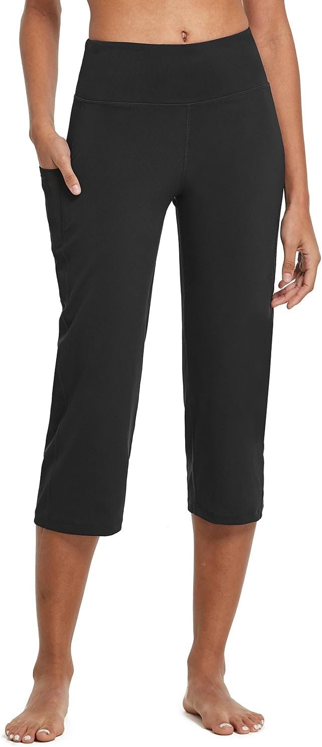 baleaf Women’s 21″ Capri Pants with Pockets, High Waist – Tummy Control Yoga Leggings for Summer Workout