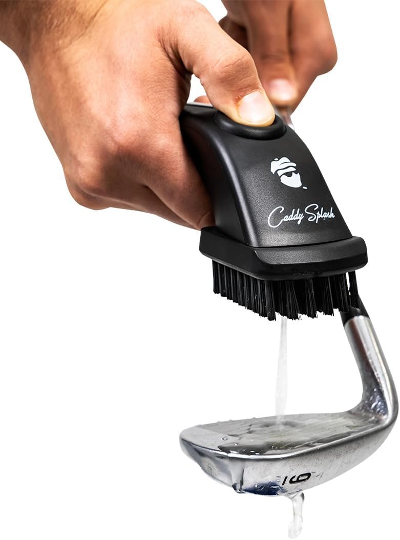 Caddy Splash Golf Club Brush Pro with Water- Heavy Duty Retractable Clip- Push Button for Easy Cleaning- Nylon Bristles- Holds 4 Oz- Golf Accessories for Men- Best Golf Gift – USA Company (Black)