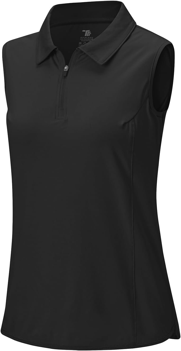 BGOWATU Women’s Sleeveless Golf Polo Shirts 1/4 Zip Tennis Tank Tops with Collar UV Protection Quick Dry