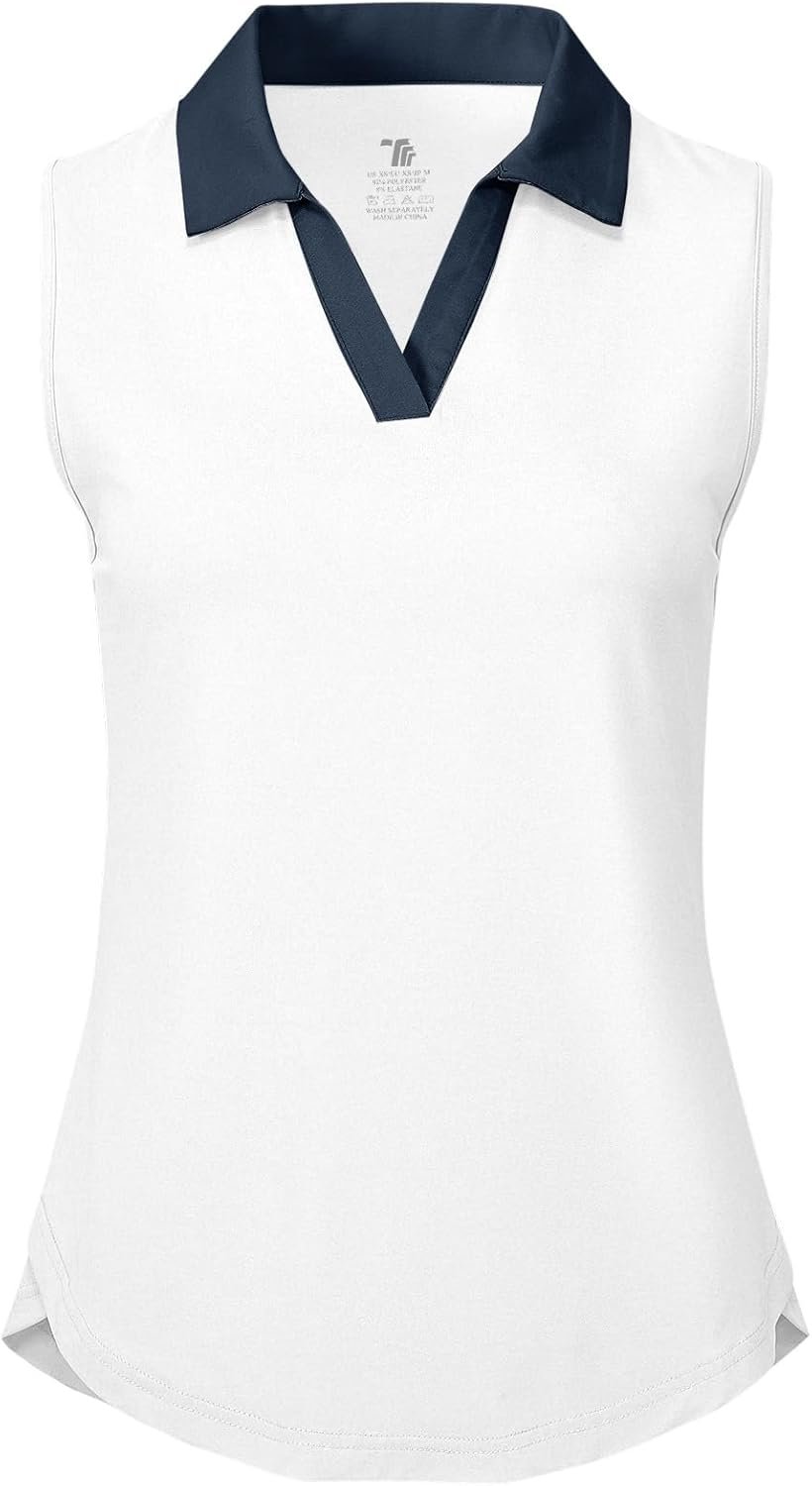 BGOWATU Women’s Sleeveless Golf Polo Shirts Collared V Neck Tennis Tank Tops UPF 50+ Quick Dry Lightweight