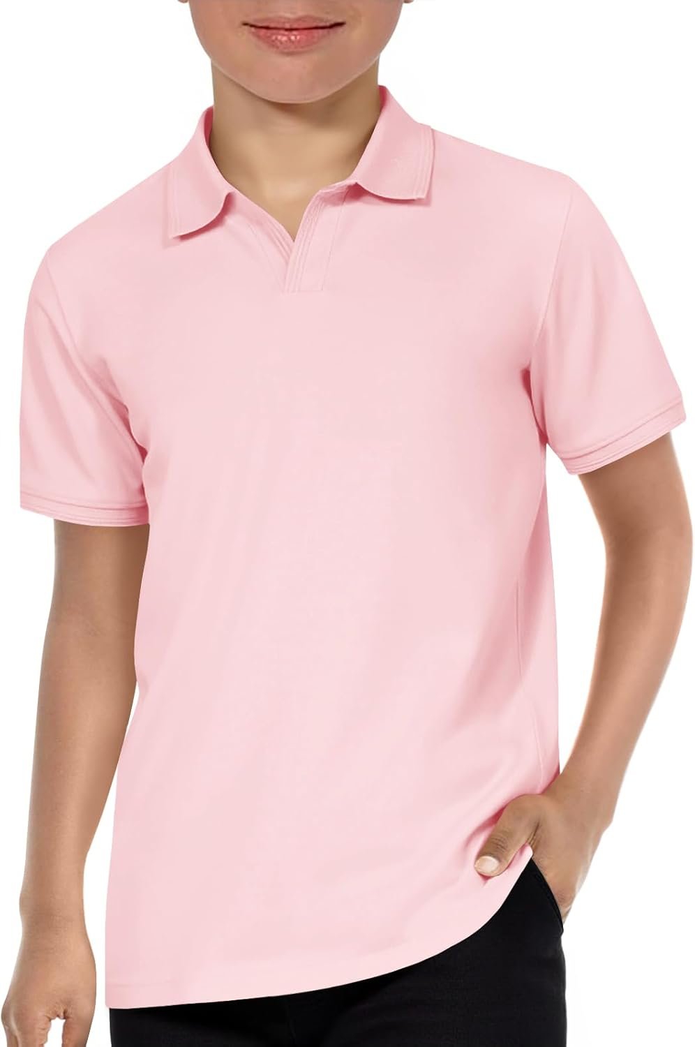 Haloumoning Boys Short Sleeve Polo Shirts Kids Casual V-Neck School Uniform Golf Pique Polo Shirt 5-14 Years