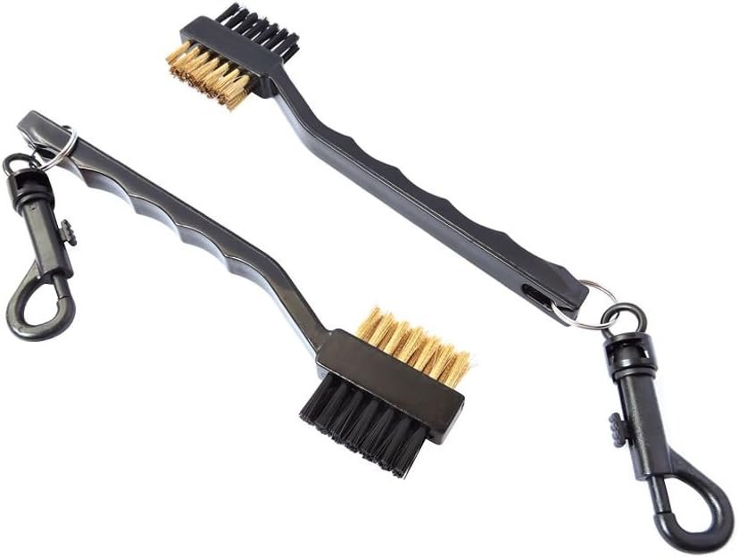 Pack of 2 Golf Club Cleaning Brush with Double Sided Brass & Nylon Bristle, Black