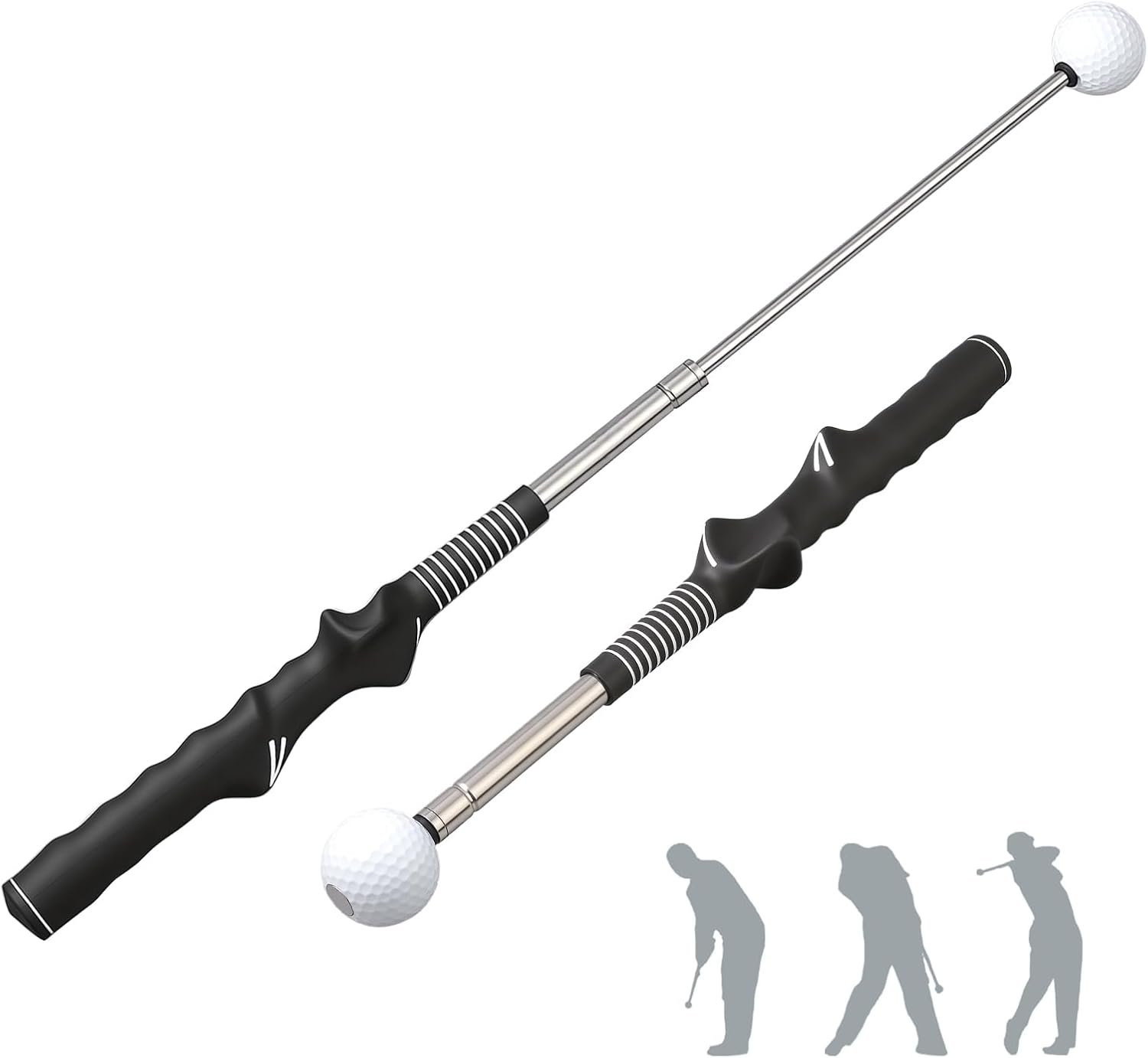 Retractable Golf Swing Training Aid with Click Sound, Right-Handed Golfs Grip Trainer for Tempo & Rhythm, Warm-Up Swing Stick for Chipping & Hitting, Portable Golf Accessories for Men