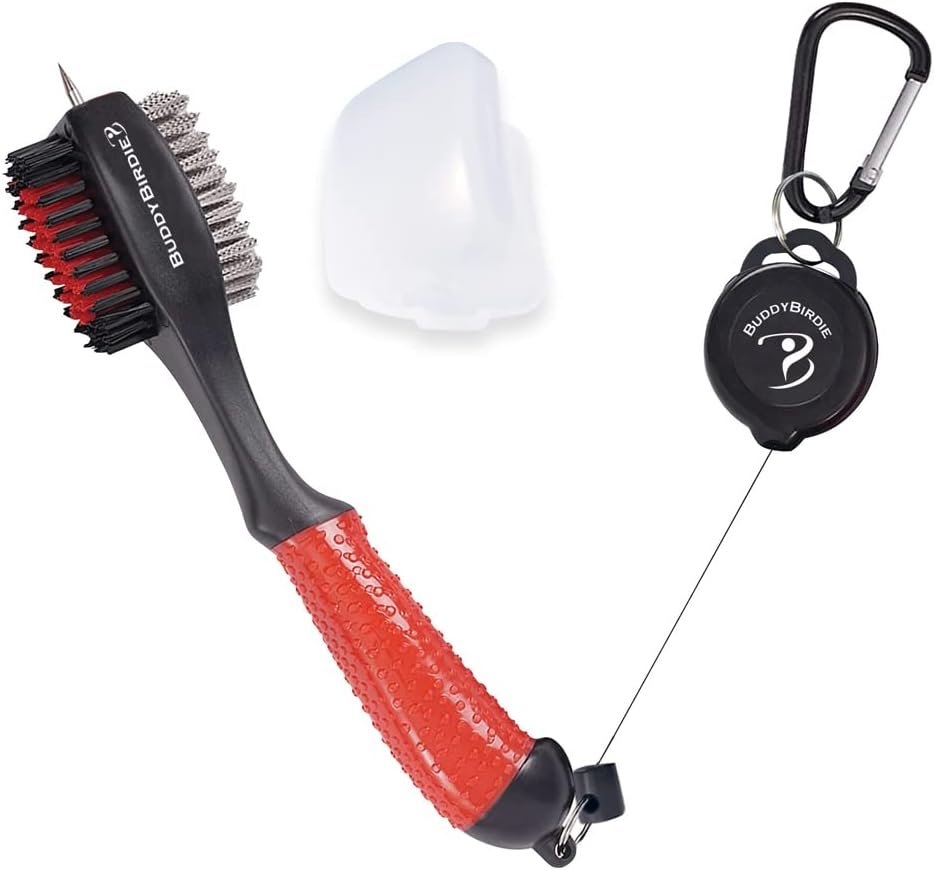 Retractable Golf Club Brush | Oversize Double Brush & Ergonomic Grip & Retractable Groove Cleaner & Lanyard