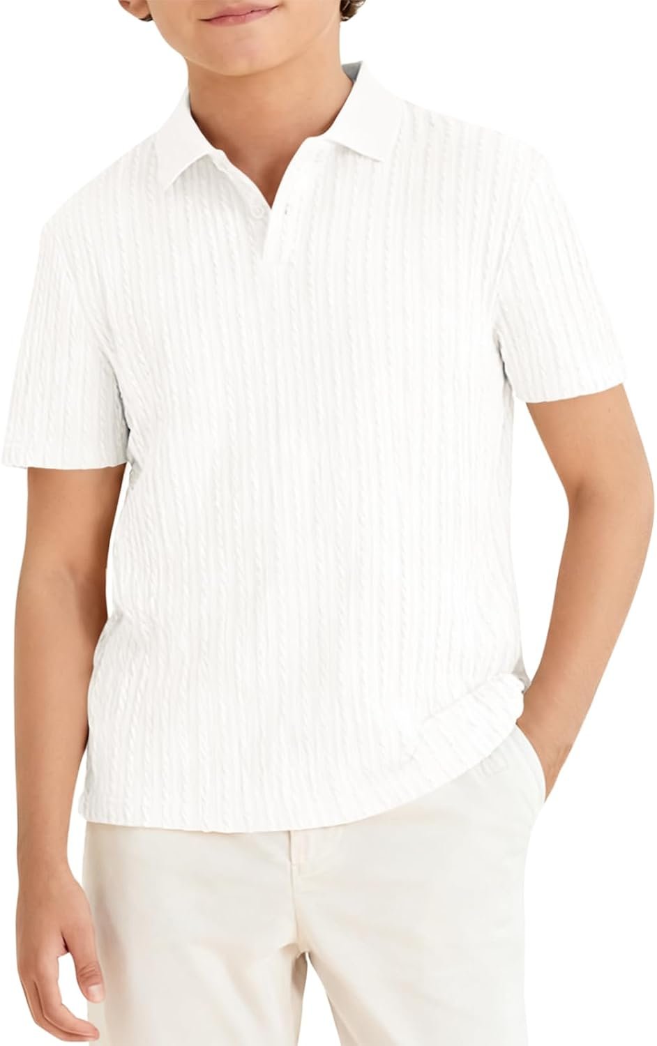 Haloumoning Boys Knit Short Sleeve Polo Shirt Kids Summer Casual Shirts School Uniform Golf Tops Tees 5-14Y