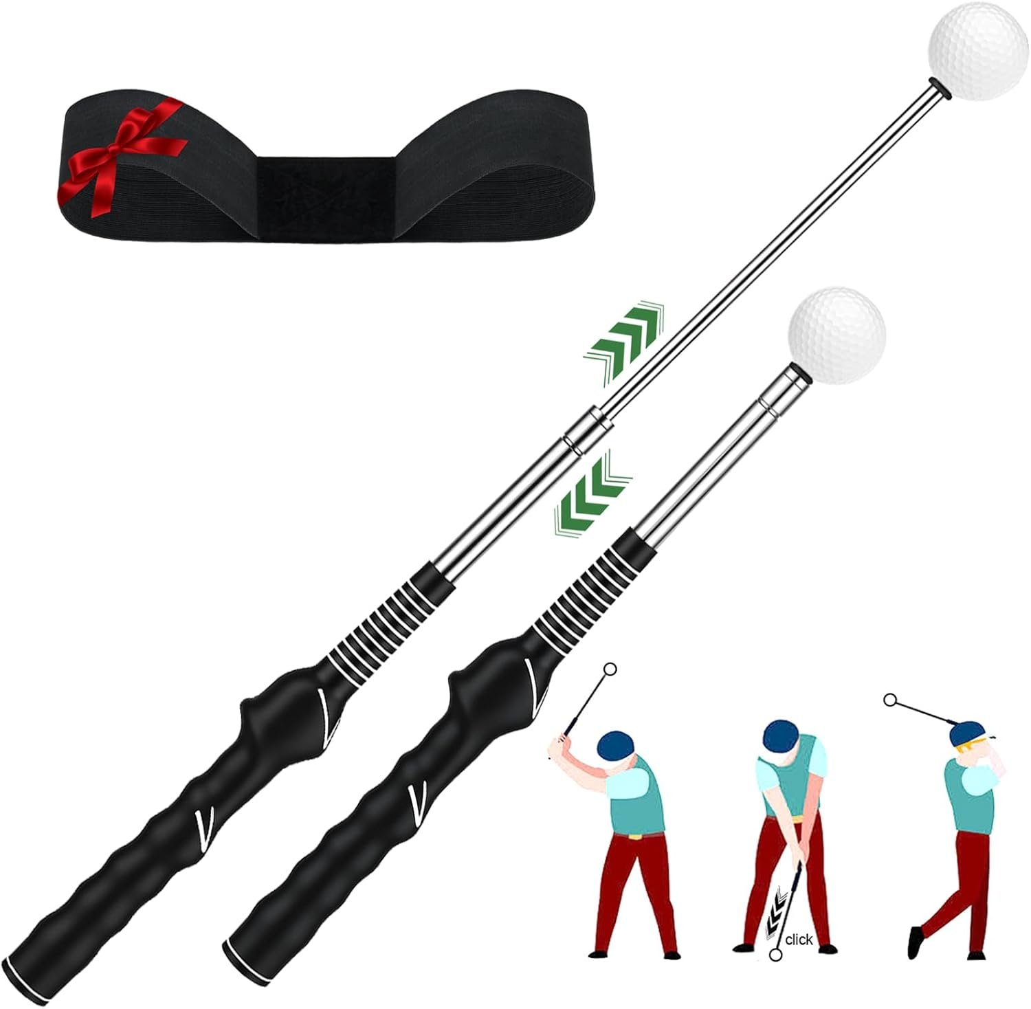 Retractable Golf Swing Trainer & Grip Trainer – Swing Click Feedback Training Aid for Rhythm & Grip Correction(Right Hand), Indoor & Outdoor Practice Trainer with Arm Band for Arm Alignment