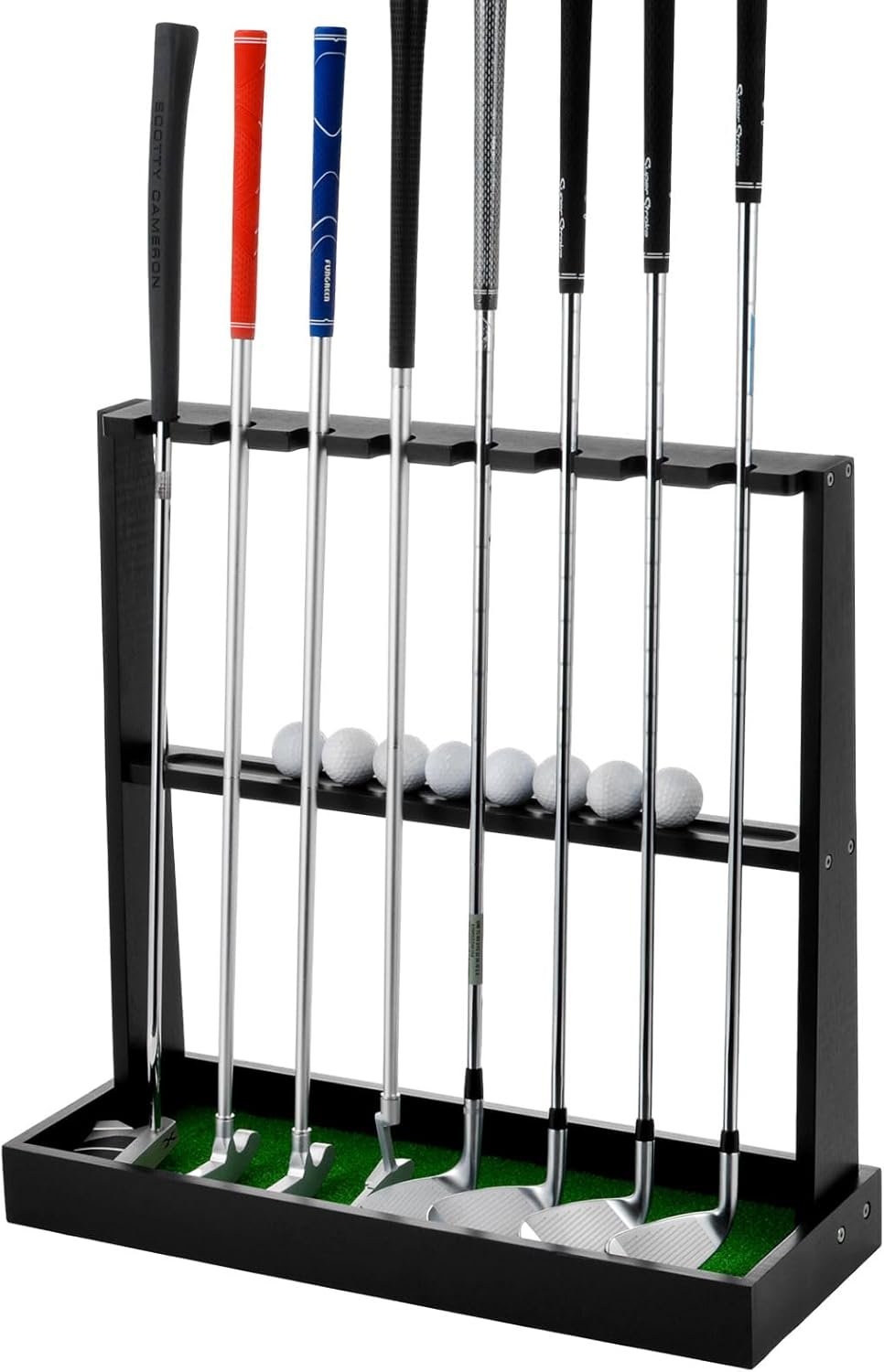XCSOURCE Wooden Golf Putter Stand, Golf Club Holder Stand Floor Display Rack, Golf Club Rack for 8 Clubs and 12 Balls Storage, Golf Club Organizer for Indoor Home Office Club Simulator
