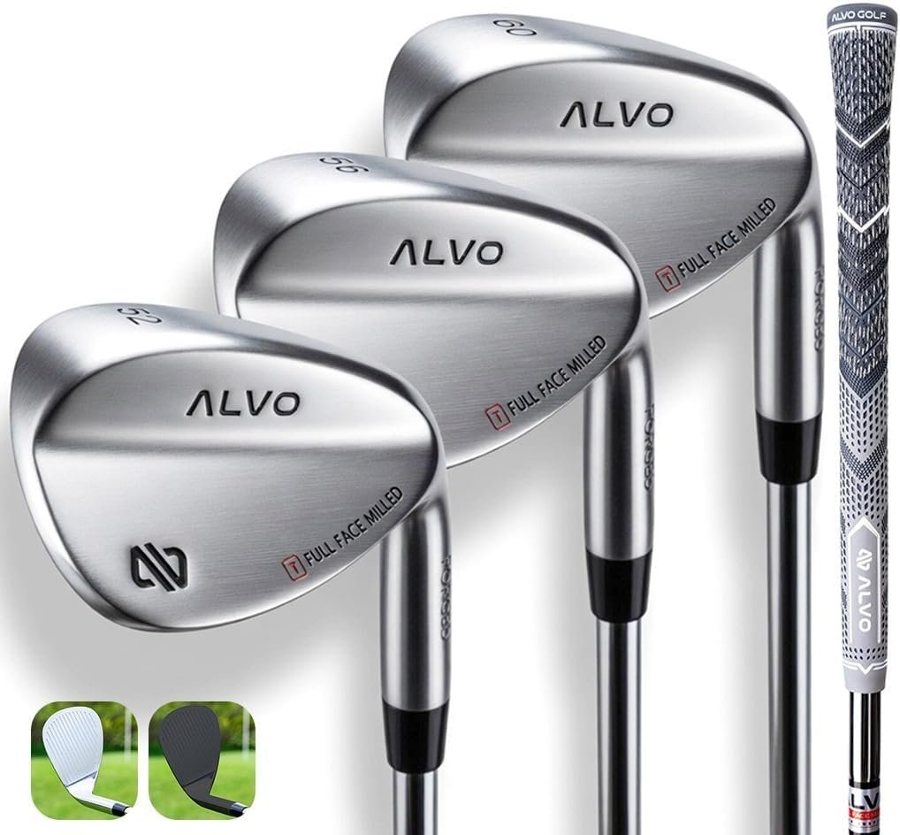ALVO GOLF – Premium Full Face Golf Wedges, Golf Wedge Set and Singles, 3 Wedges 52/56/60/70 Degree,Lob,Gap,Sand Golf Club for Men, Premium Grip, Right Hand, max Spin