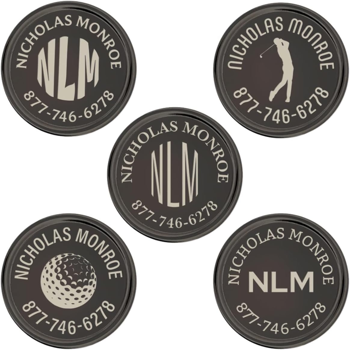 PinMart Custom Golf Club Name Markers in Silver or Black Nickel – Golf Club Labels Set of 14pcs – Perfect Golf Gift Unique and Personalized Golf Accessories for Men and Women