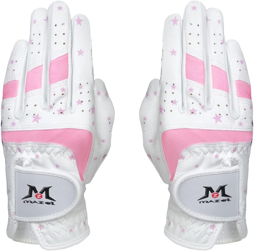 MAZEL Kids Golf Gloves for Youth Toddler Boys Girls, Right & Left Hand (1 Pair) Mircofiber Breathable Junior Golf Gloves, White Red Pink Blue Black Stars Color,Age 2-8