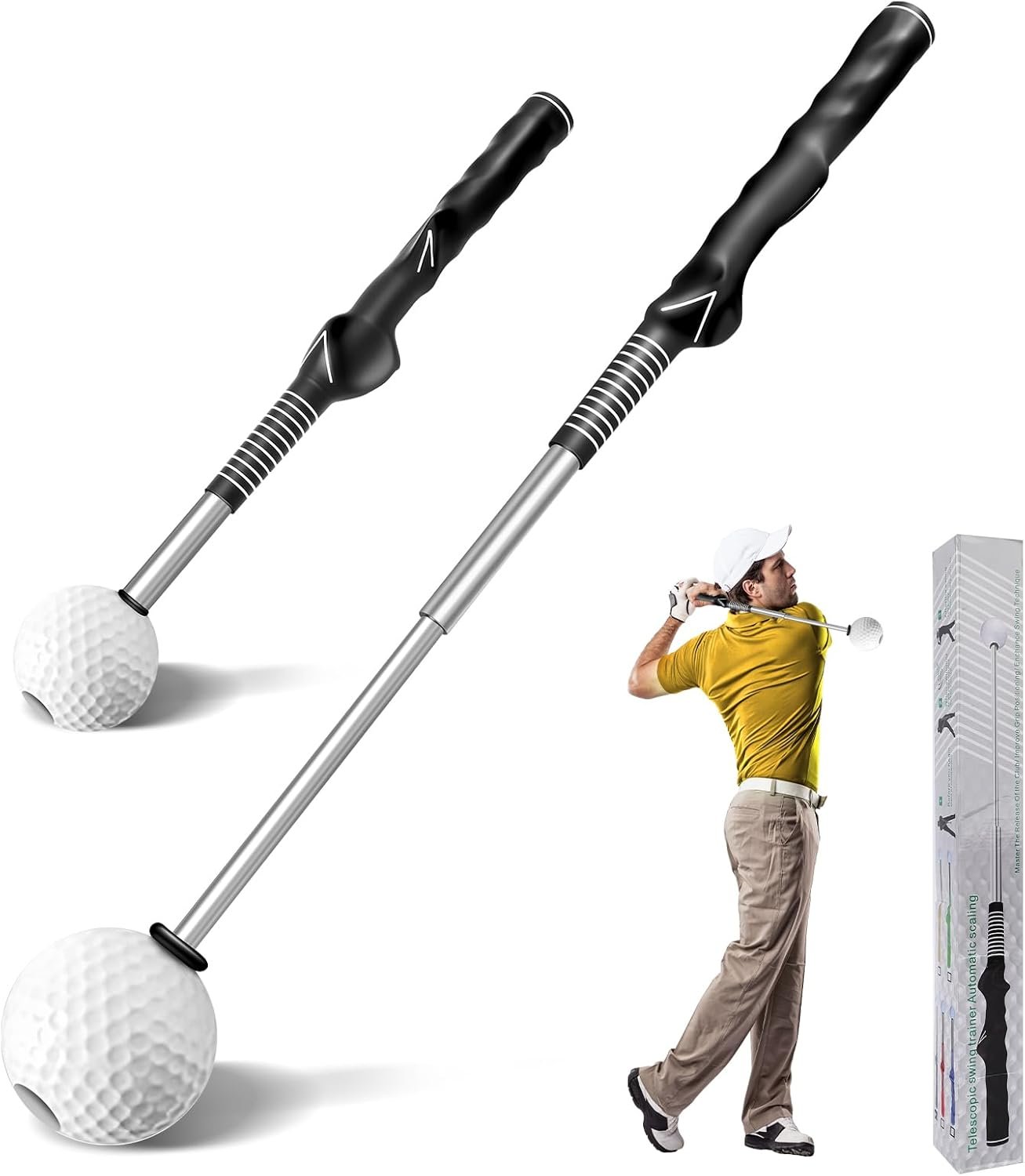 Golf Grip Trainer & Swing Training Aid – Retractable Golf Swing Trainer, Home Golf Simulator, Practice Equipment, Swing Analyzer, Indoor Putting Green, Golf Gifts for Men