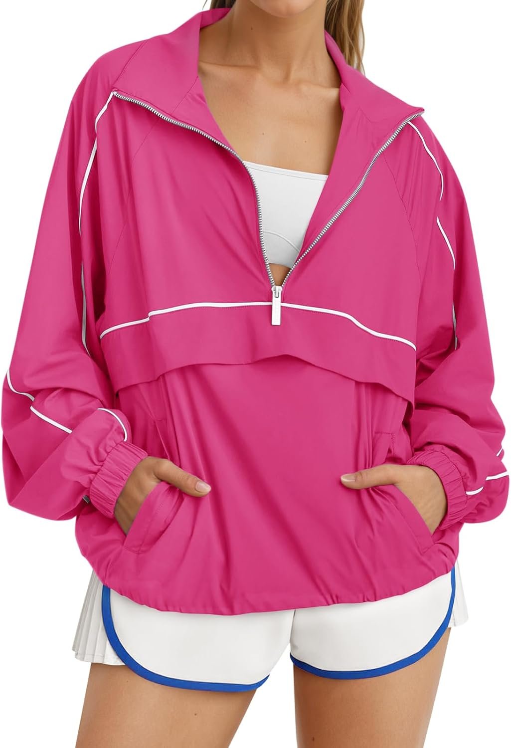Fisoew Quarter Zip Pullover Women UPF 50+ Lightweight Windbreaker Jacket Running Hiking Outdoor Pullover with Pocket
