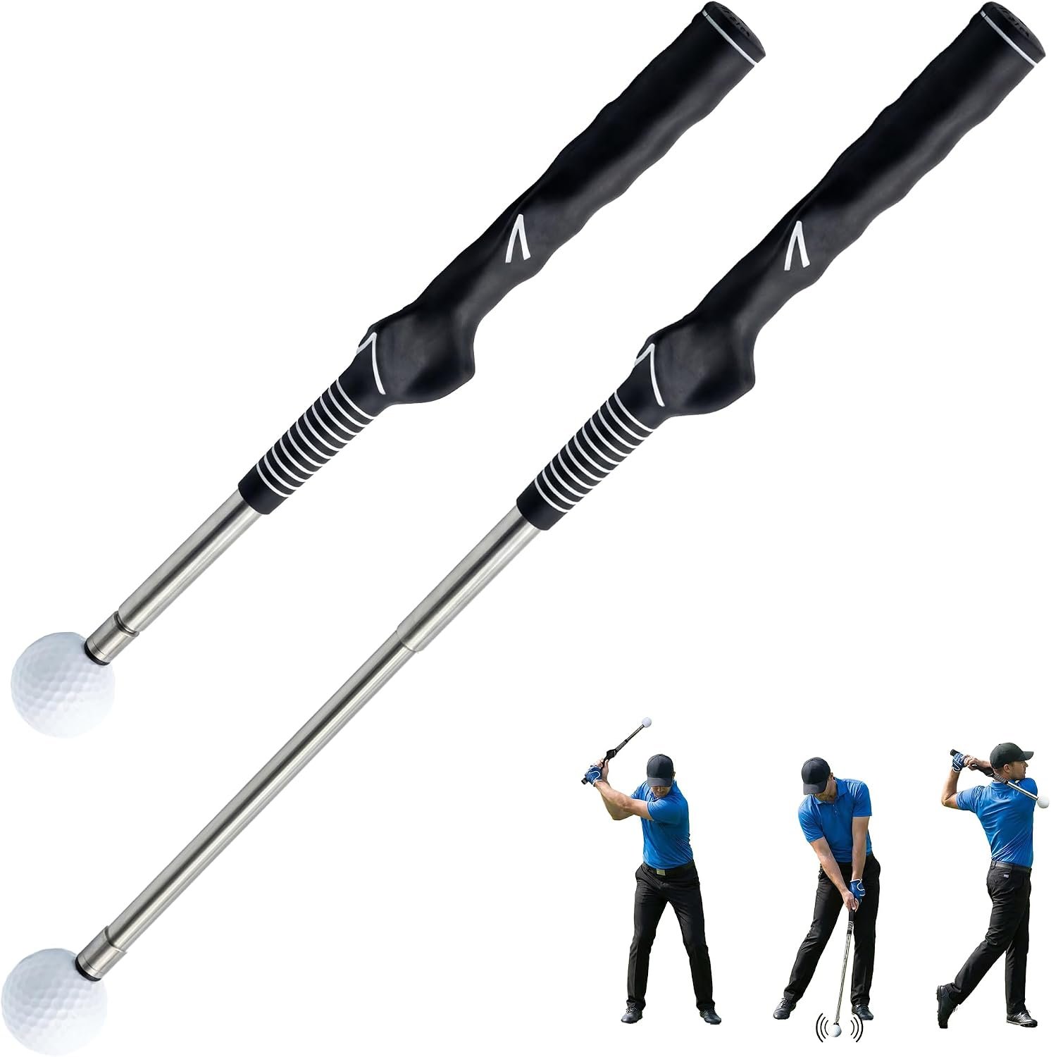 TOMUM Golf Swing Retractable Trainer – Click Stick Grip Trainer for Swing Speed Tempo Rhythm & Strength Practice – Right Handed Portable Golf Training Aid Club with Click Sound for Indoor Outdoor