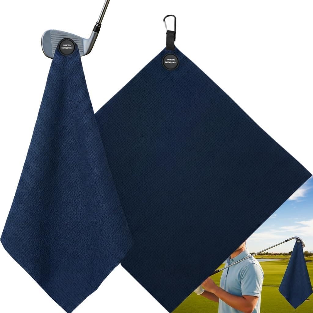 Mircrofiber Golf Magnetic Towel, 16″ x 24″, Golf Towel Magnet, Premium Ultra-Absorbent Waffle Pattern Microfiber Golf Towel with Magnet & Clip for Golf Carts or Clubs, Golf Gear (Navy Blue)