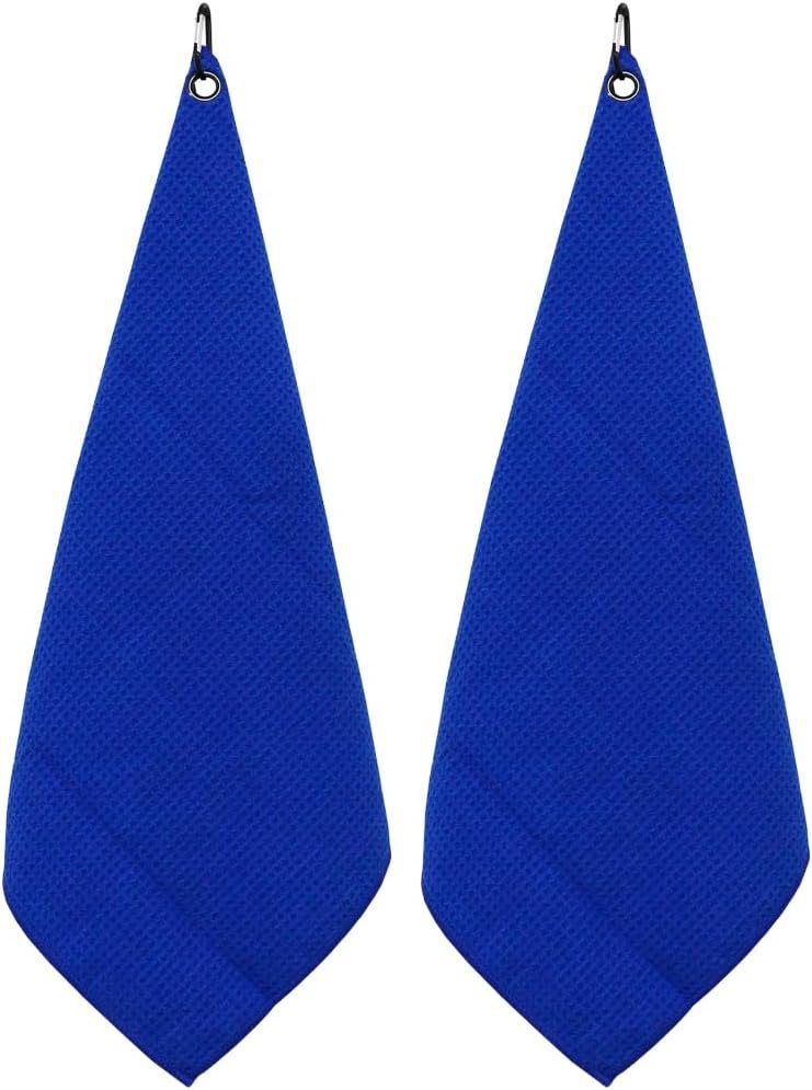 Myartte 2pcs Golf Towels for Golf Bag for Men Women Golfer Microfiber Fabric Waffle Pattern 16’’×16’’ (Royal Blue)