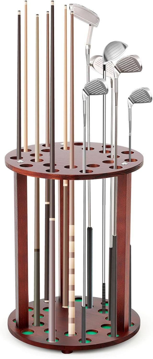 Wonderjune Wooden Golf Club Display Rack Pool Stick Holder Putter Stand for 22 Multiple Golf Club Organizer for Home Office