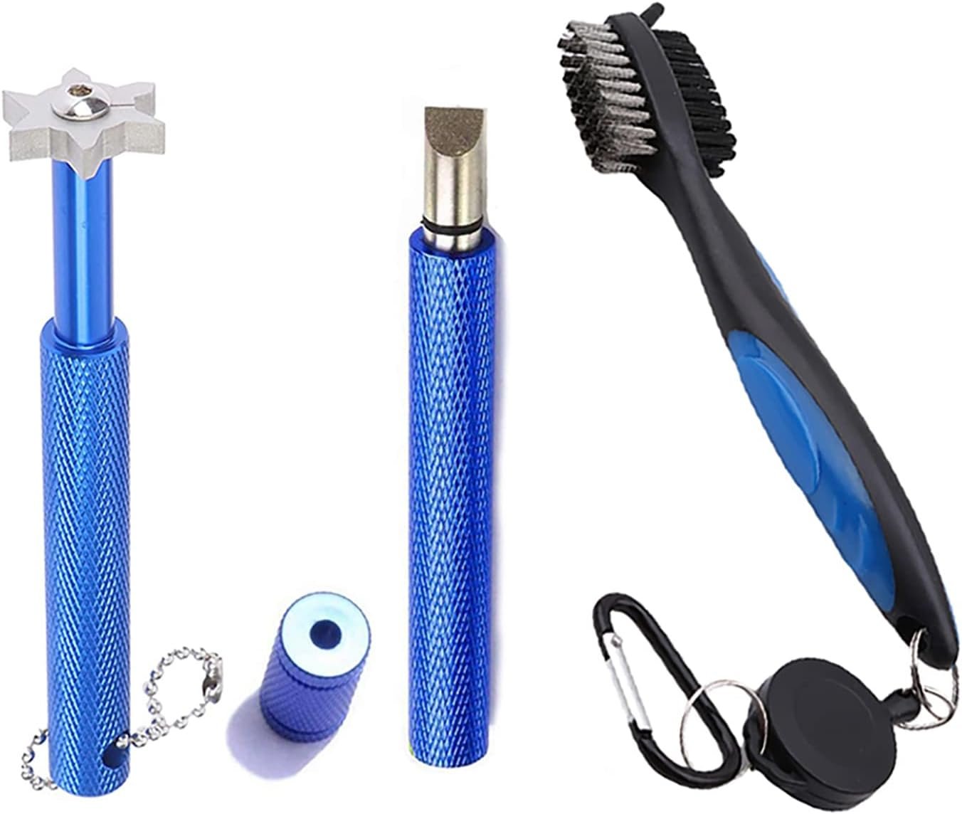 VIPMOON Golf Club Cleaner Kit, 2 Pcs Groove Sharpener Regrooving Tool and 1 Pcs Retractable Club Cleaner Brush, Portable Groove Sharpener Tool for All Golf Irons for Men
