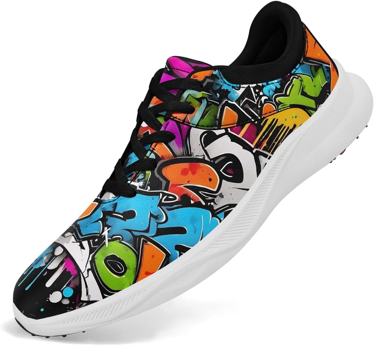 Abstract Art Youth Spikeless Golf Shoes for Boys, Waterproof Junior Golf Sneakers with Breathable Heel Graffiti Design