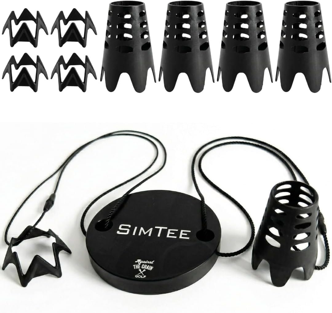 Against The Grain Golf Simulator Tees with Tether Base – Plastic Golf Simulator Tees for Hitting Off Mats, Indoor Golf Mat Tee Holder for Driving Range Mat, Reusable Tees for Simulator Practice