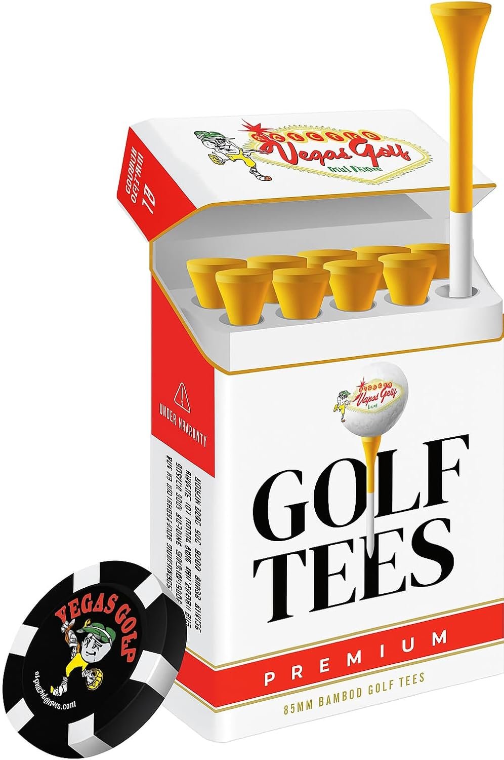 Vegas Golf Premium Golf Tees, White, Bamboo, 3.25 Inch, 10 Count with Poker Chip Ball Marker