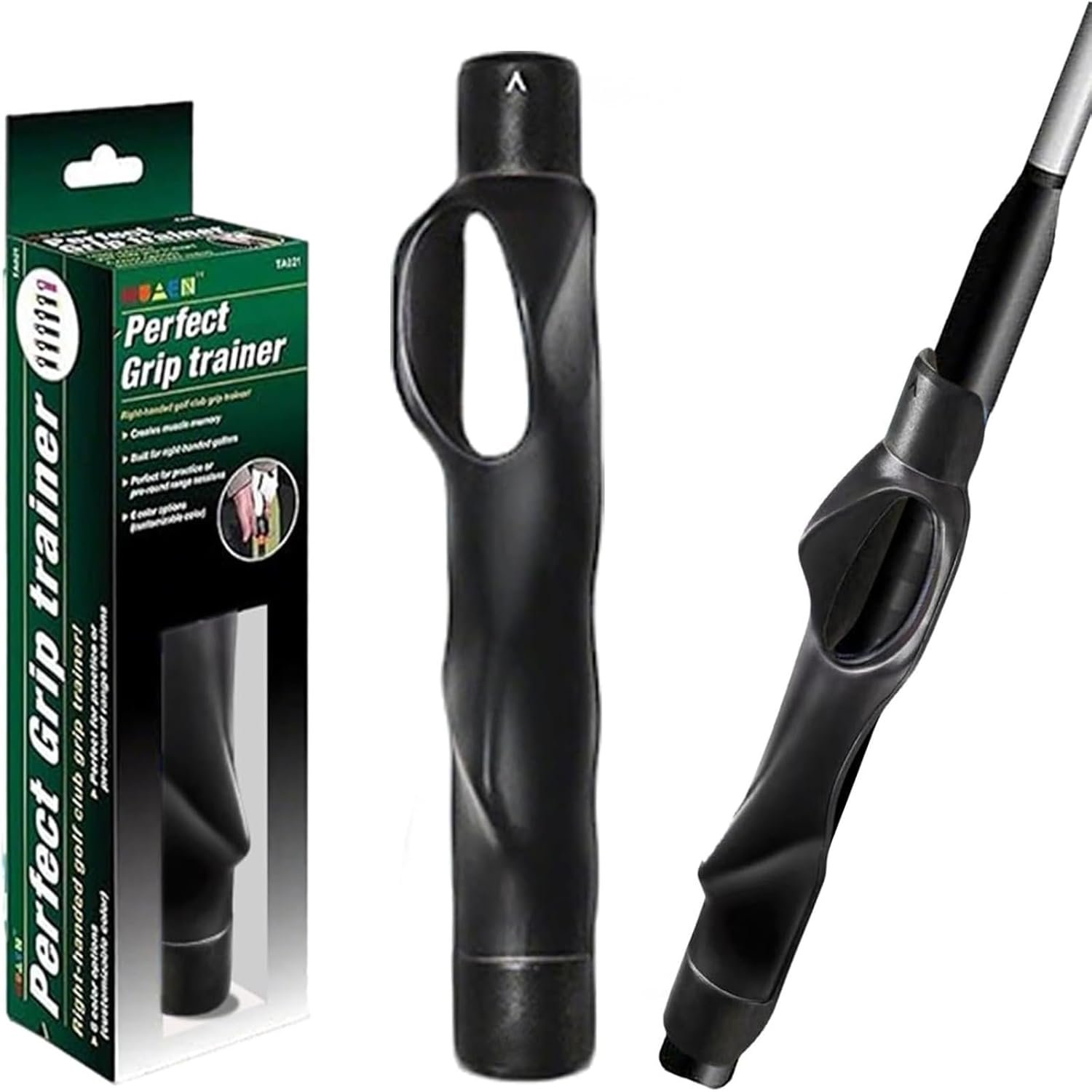 Golf Grip Trainer – Correct Hand Placement Training Aid to Improve Swing Consistency & Muscle Memory, Easy-On Golf Practice Tool # Black