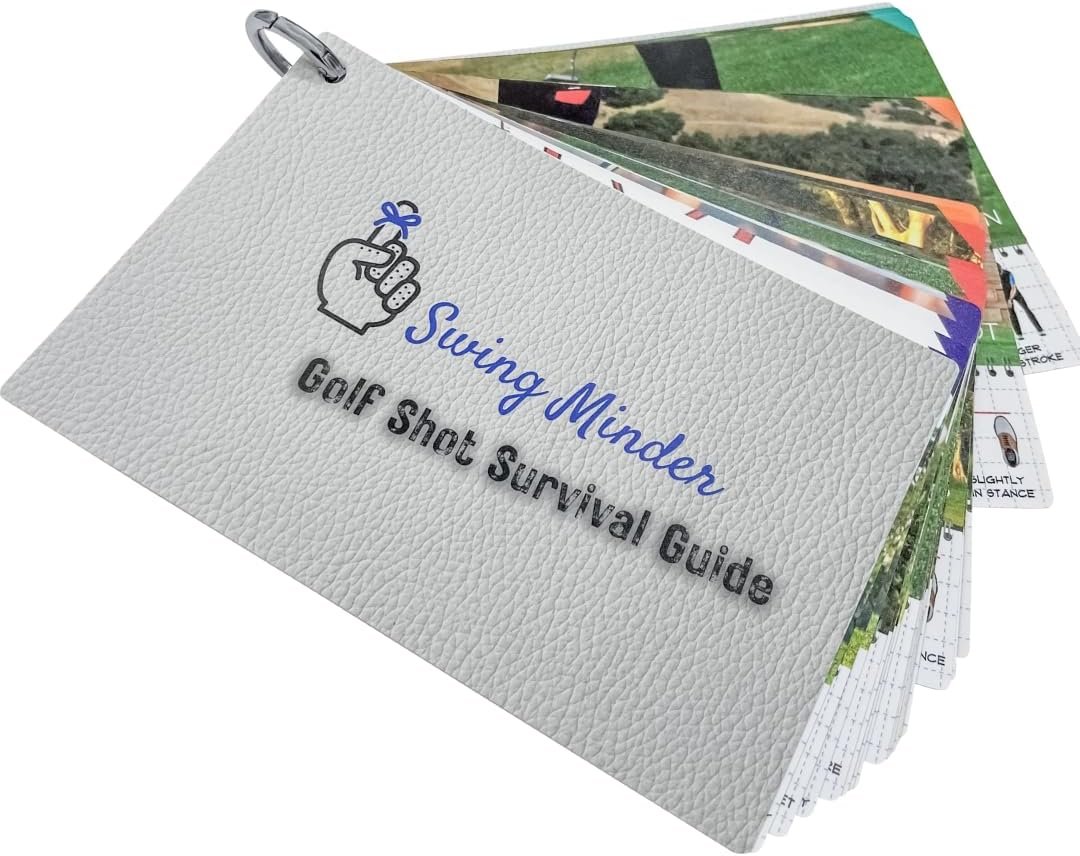 Swing Minder Golf Reference Cards – Step-by-Step Instructions for 33 of Golf’s Hardest Shots – Ideal Golf Gifts for Men or Golf Bag Accessories – Waterproof PVC and Sturdy Carabiner for Easy Use