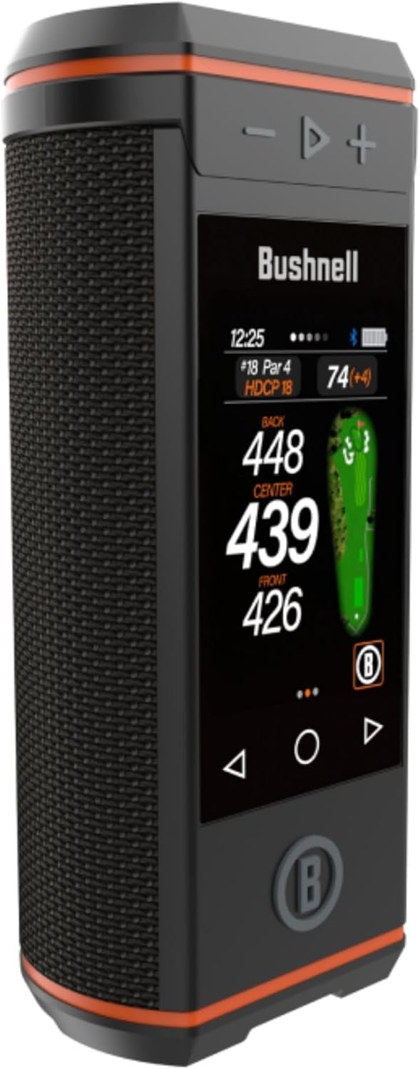 Bushnell Golf Wingman HD GPS Speaker with 3.5″ Color Touchscreen, 360° Premium Audio, Visual & Audible Distances, Hazard & GreenView, Magnetic Cart Mount