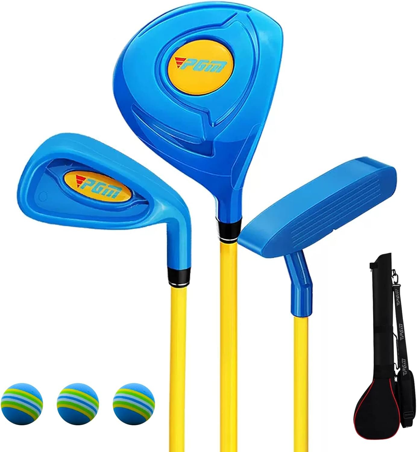 PGM Children’s Golf Club Set – Can Hit Real Balls, 3 Pieces Clubs Includes Wood, Iron, and Putter, Great for Beginner Boys and Girls, Instructional Training Set