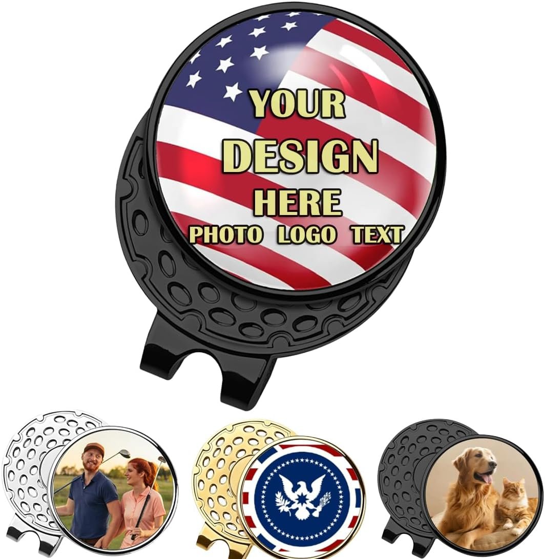 Custom Golf Ball Markers Hat Clip, Personalized Magnetic Golf Ball Marker with Photo, Customized Ball Marker with Photo or Logo or Text for Golf Lovers, Retirement, Beginners Gift