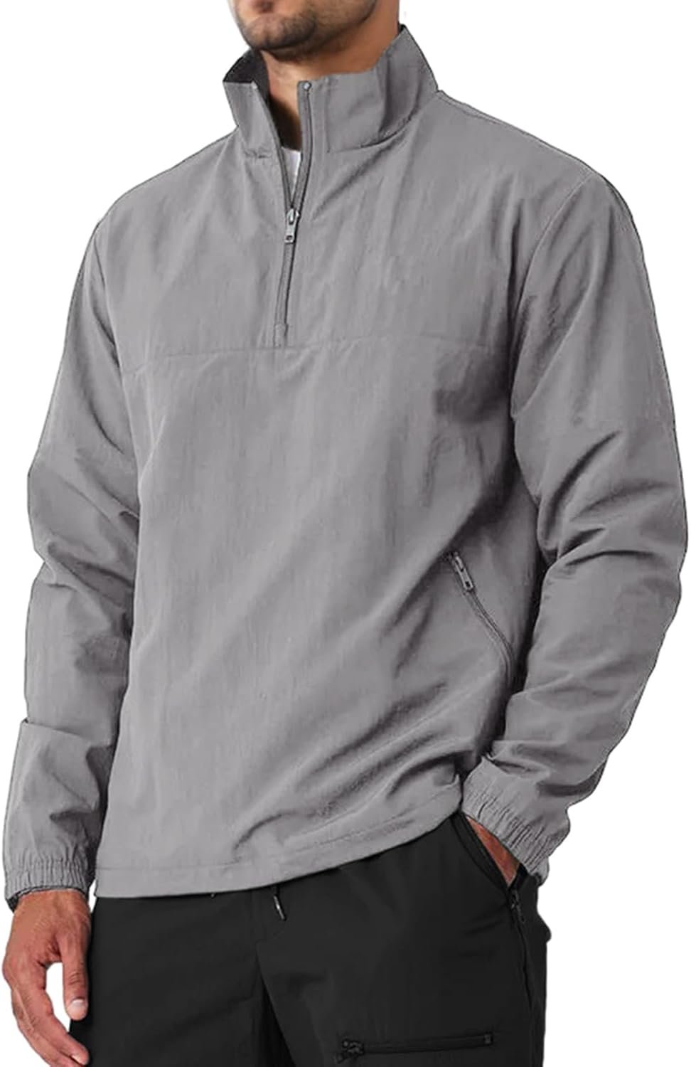 Aulemen Men’s Casual Quarter Zip Pullover Golf Windbreakers Athletic Lightweight Jacket Hiking Running Sweatshirt with Pocket