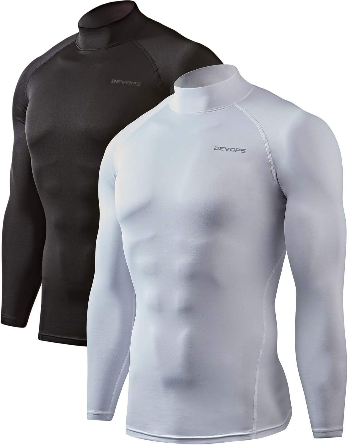DEVOPS 2 Pack Men’s Thermal Mock Neck Long Sleeve Compression Shirts Fleece Lined Undershirt Base Layer Tops