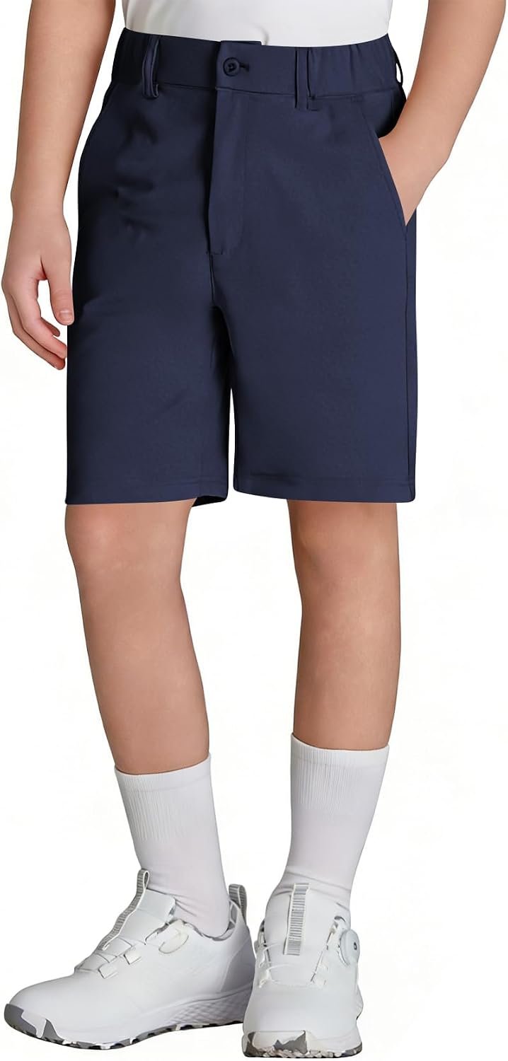 QBK Youth Boys Golf Shorts Stretch School Uniform Quick Dry Flat Front Dress Chino Pockets 2T-16Y