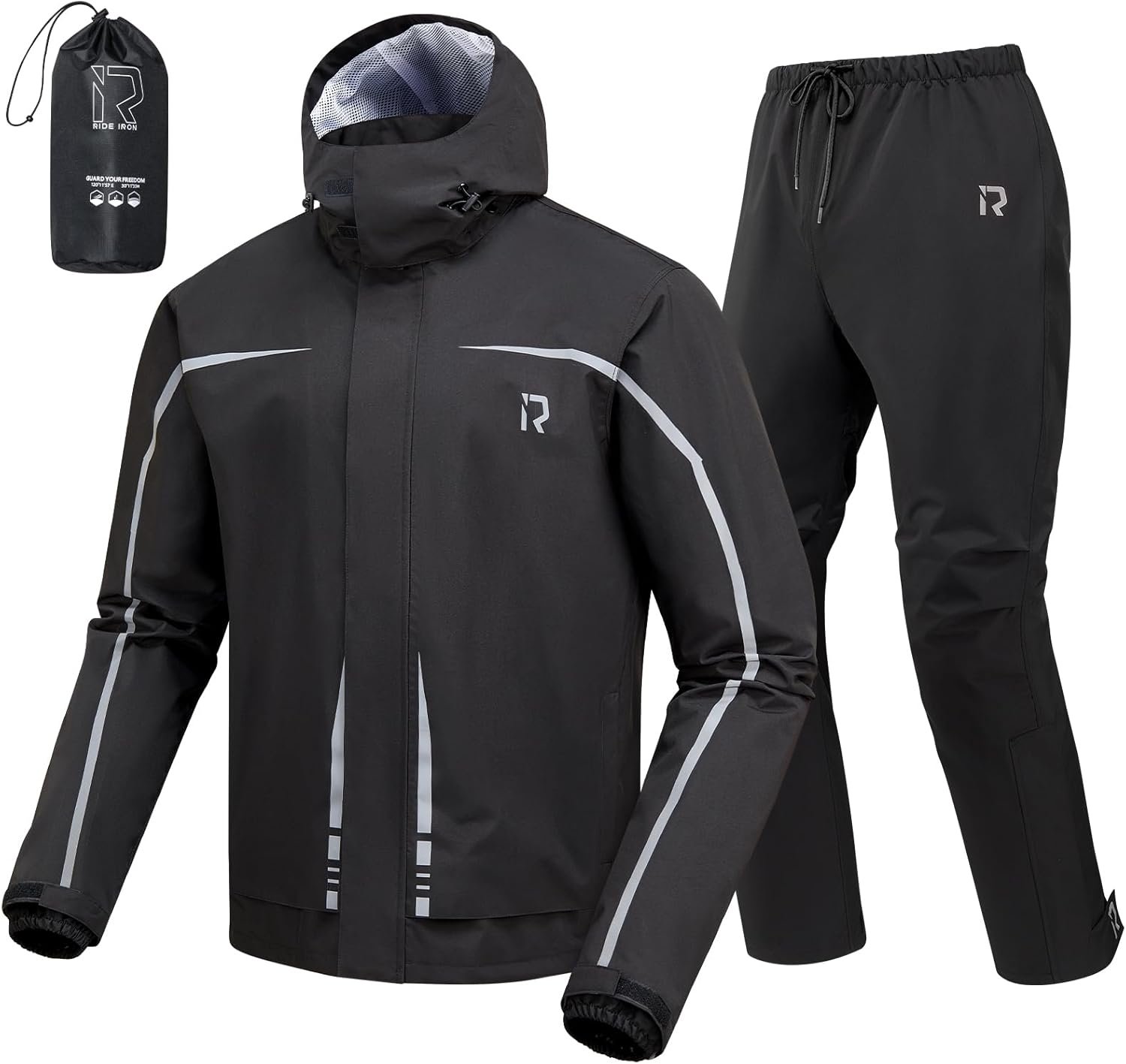 RIDEIRON Rain Suit, Motorcycle Rain Gear for Men & Women Waterproof Jacket and Pants Breathable Reflective Raincoat for Fishing, Golf, Hunting, Camping L