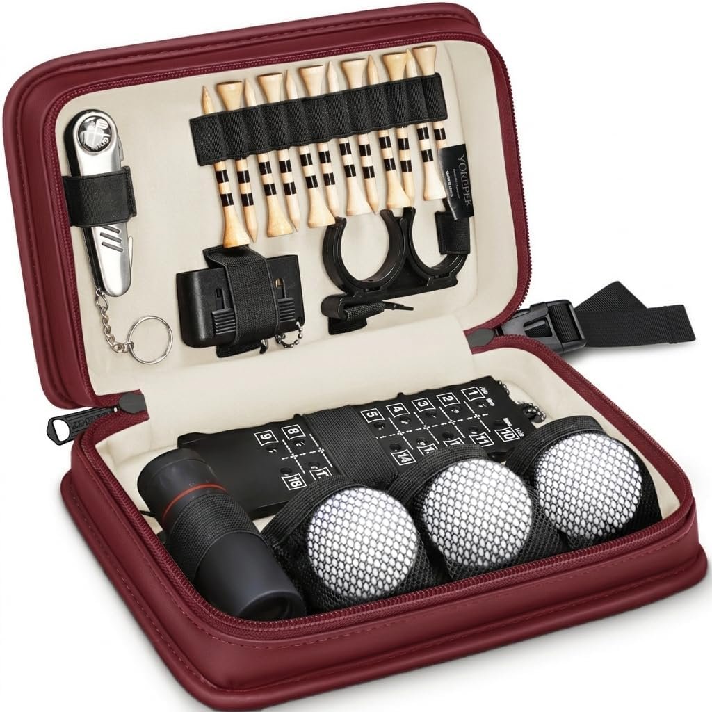 YOREPEK Golf Gifts for Men Fathers Day, Complete Golf Accessories Kit in PU Leather Case, Golf Balls Tees Monocular Divot Tool Scorer, Unique Golf Gift for Dad Golfers