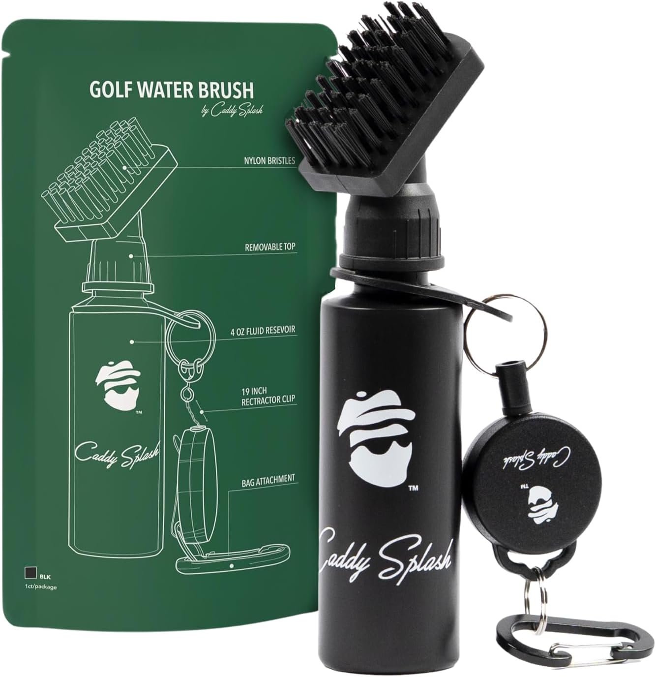 Caddy Splash Golf Club Brush Cleaner with Water – Heavy Duty Retractable Clip- Squeeze Bottle for Easy Cleaning with Nylon Bristles- Holds 4 Oz Water – Golf Accessories for Men- USA Company
