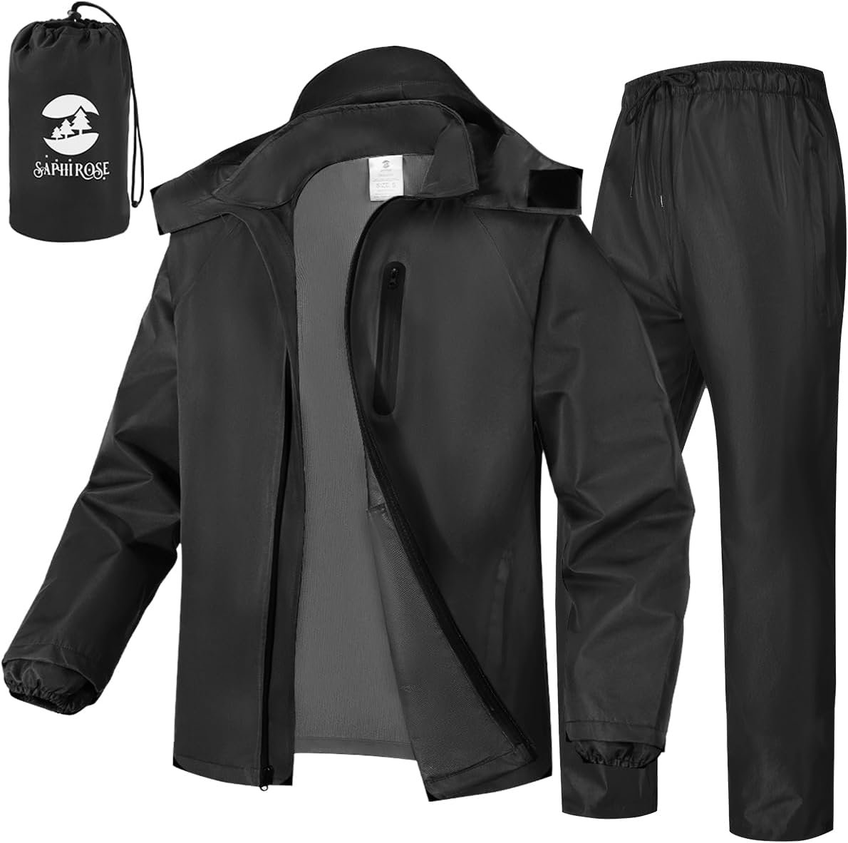SaphiRose Men’s Waterproof Rain Gear 2pcs/set Packable Rain Suit for Working Fishing