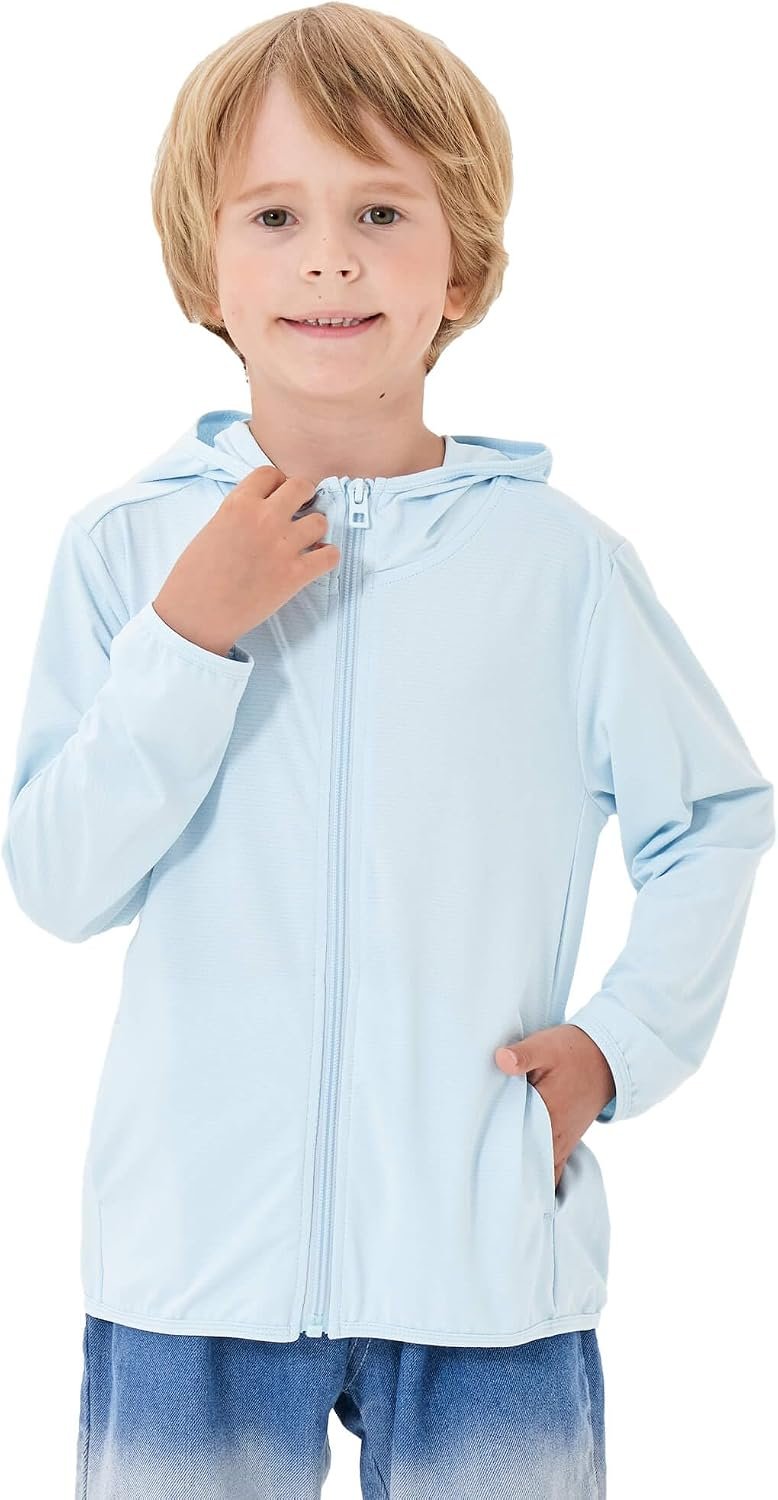 TAGIHOO Kids Active Zipper Sun Protection Jacket Boys Girls Hooded Cooling Shirt Pockets Fishing Running Outdoor
