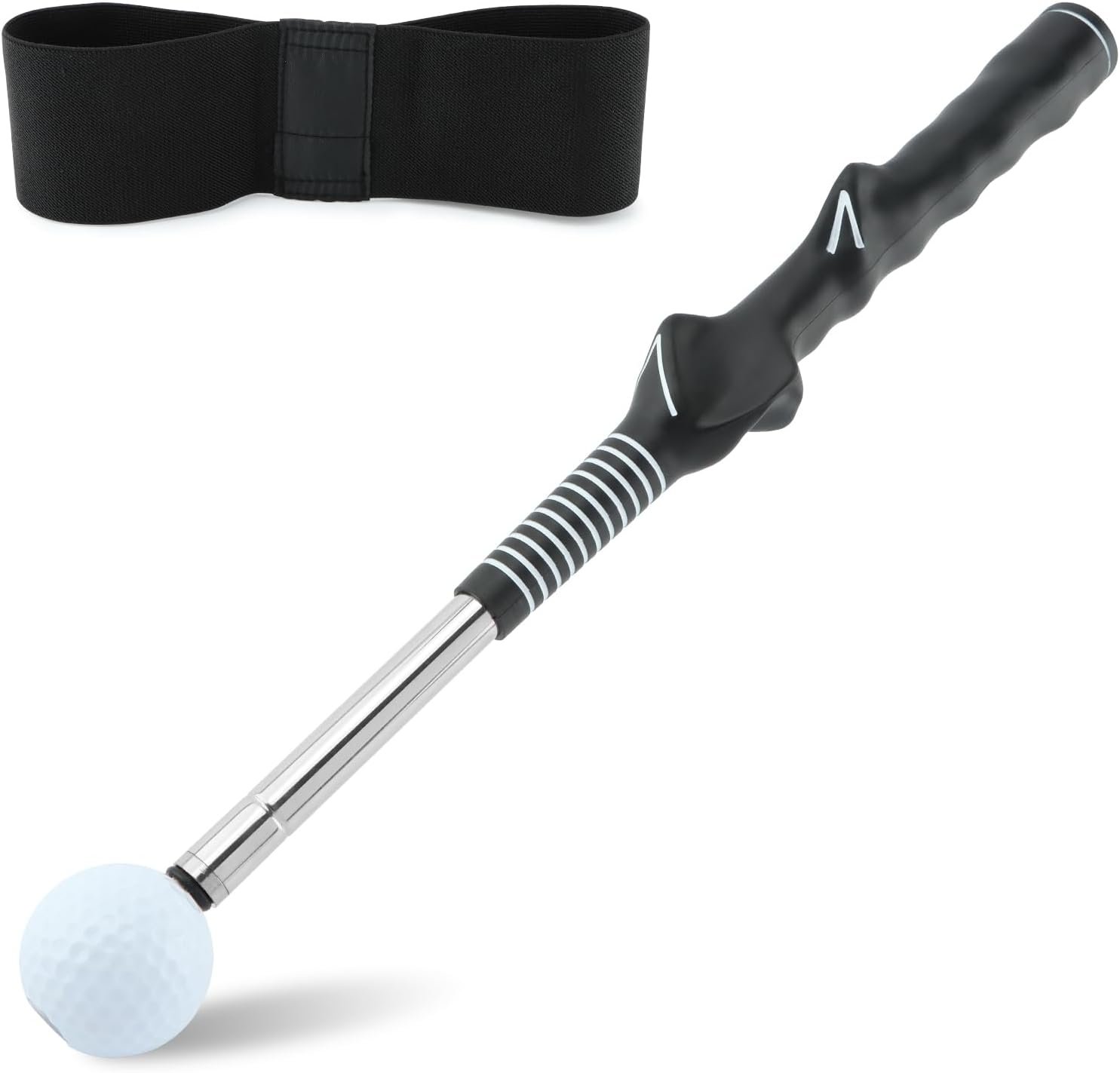 NINEFOX Retractable Golf Swing Trainer for Right-Handed Players, Tempo Stick with Click Feedback, 14.96–27.95 in, Includes Arm Band and Grip Trainer, Indoor Outdoor Warm-Up Practice, Black