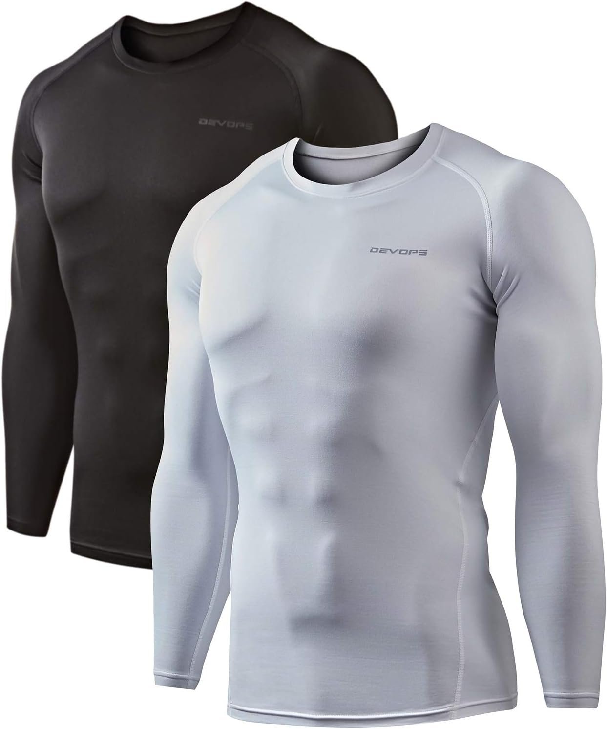 DEVOPS 2 Pack Men’s Thermal Long Sleeve Compression Shirts Fleece Lined Undershirt Base Layer Tops