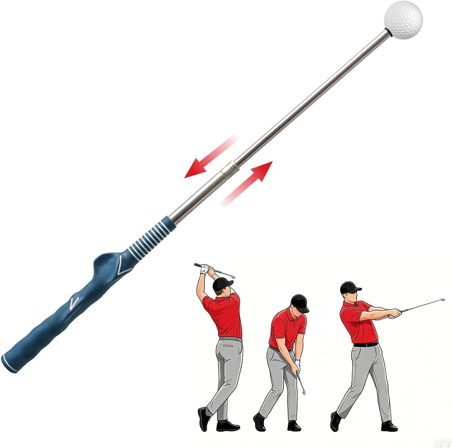 4-IN-1 Retractable Golf Swing Trainer & Golf Grip Trainer for Warm up, Golf Swing Training Aid, Golf Club Grip Trainer Click Feedback- Tempo Training Aid & Impact Control – Golf Swing Aid Right-Handed