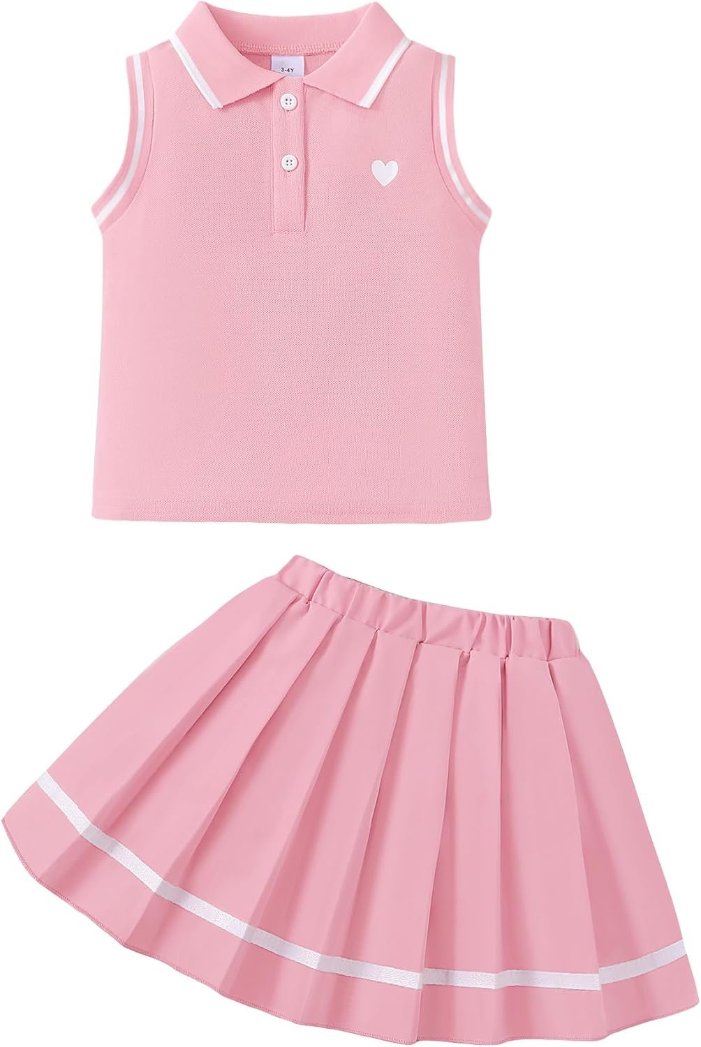Kucnuzki Little Girls Clothes Toddler Outfit Polo Sleeveless Shirt Spring Tank Tops Pleated Skirt 2 Piece Dress Set