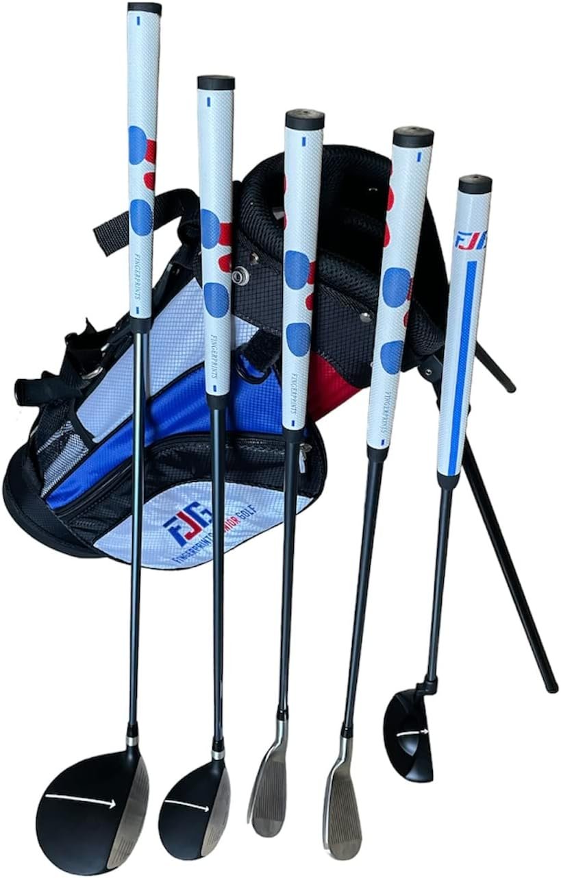 Fingerprints Junior Golf Club Set – Perfect for Junior Golfers – Left-Handed & Right-Handed Options – Complete Set in Multiple Sizes with Driver, Hybrid, 7i, PW, Putter & Stylish Stand Bag