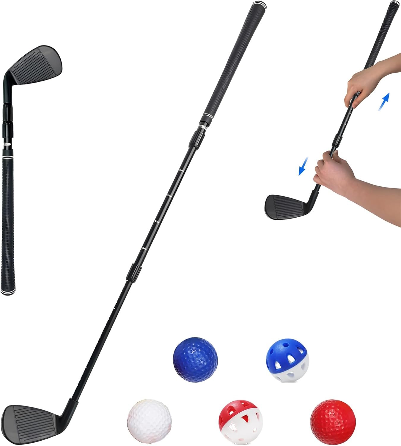 Adjustable Golf Pitching Wedge for Men and Women, Right Handed Golf Pitching Wedge for Teens | Adults, Putting Training Combo Pack with Practice Foam Balls