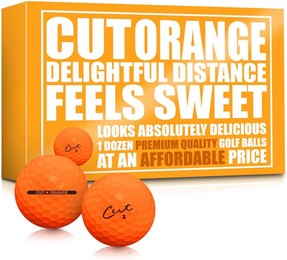 Cut Golf – Soft Feel Peak Distance Golf Balls – One Dozen Decreased Ball Spin – Improved Accuracy, Green Side Control, Distance, Ball Flight, Visibility – Matte – Orange Golf Balls