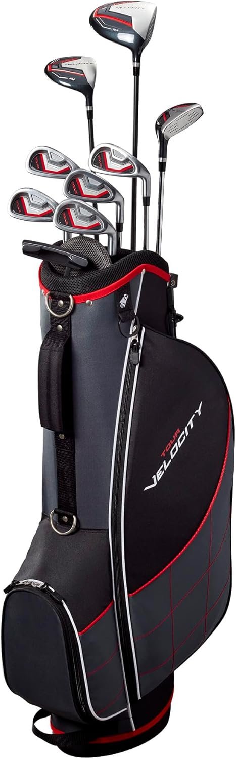 Wilson Tour Velocity Complete Golf Set with Stand Bag – Men’s Right Hand, Regular Flex, Black/Red